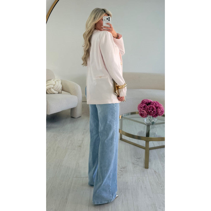 Blazer oversize dos échancré rose pastel