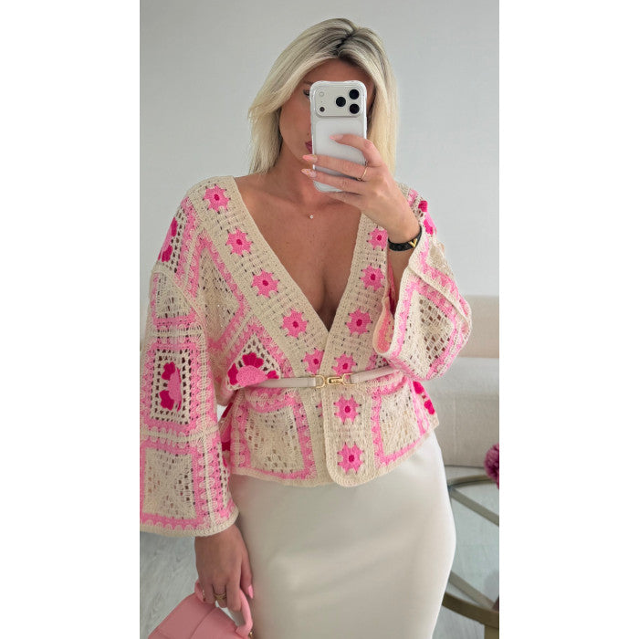 Cardigan crochet rose/beige
