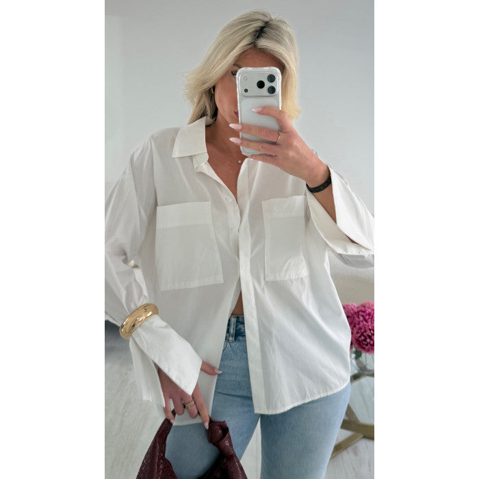 Chemise coton manche évasées blanche
