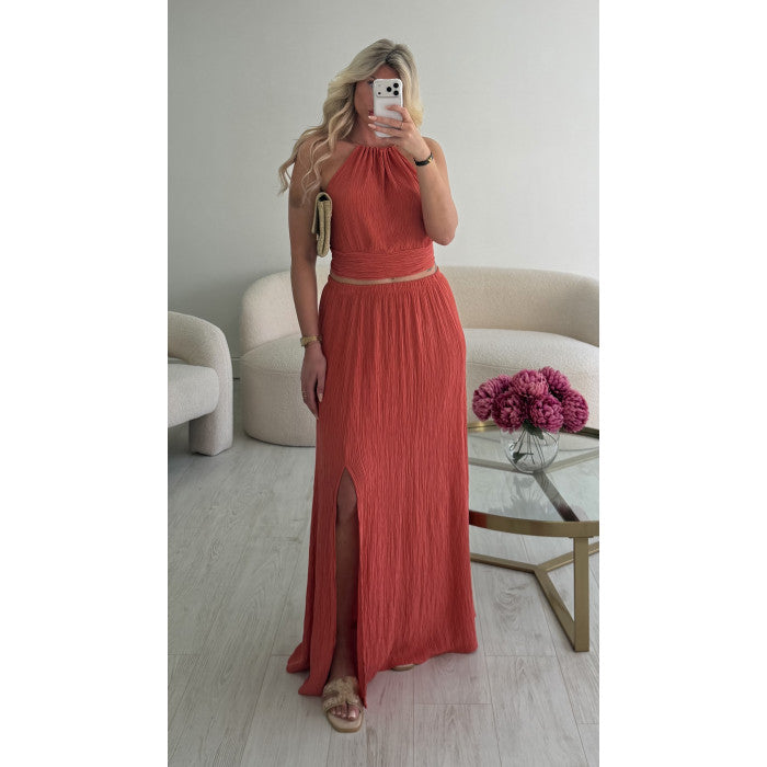 Ensemble jupe longue terracotta détails
