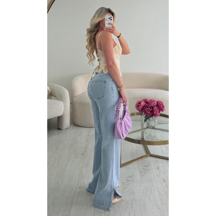 Jeans fente extra long bleu