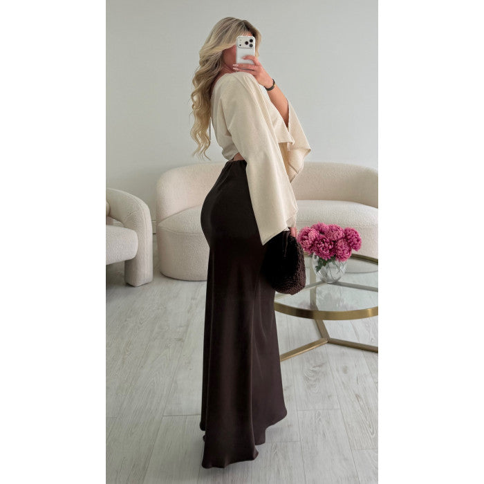Jupe longue satin choco