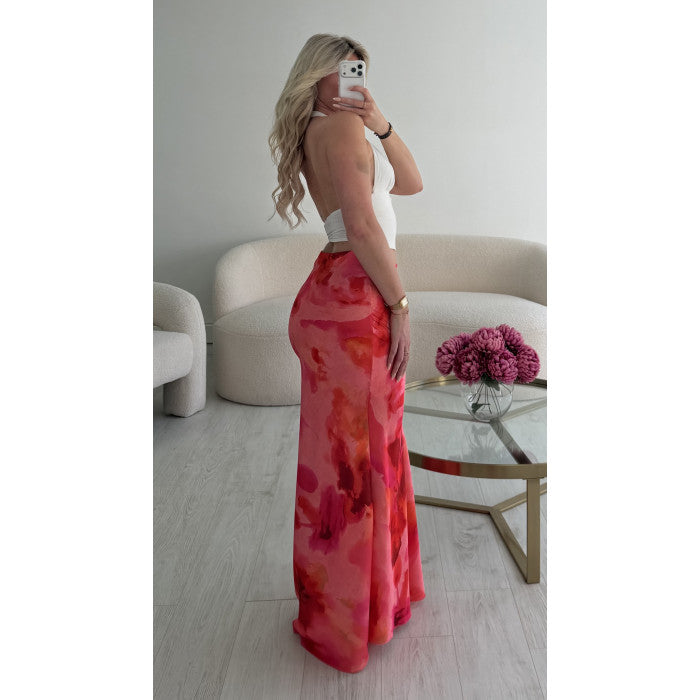Jupe longue satin color