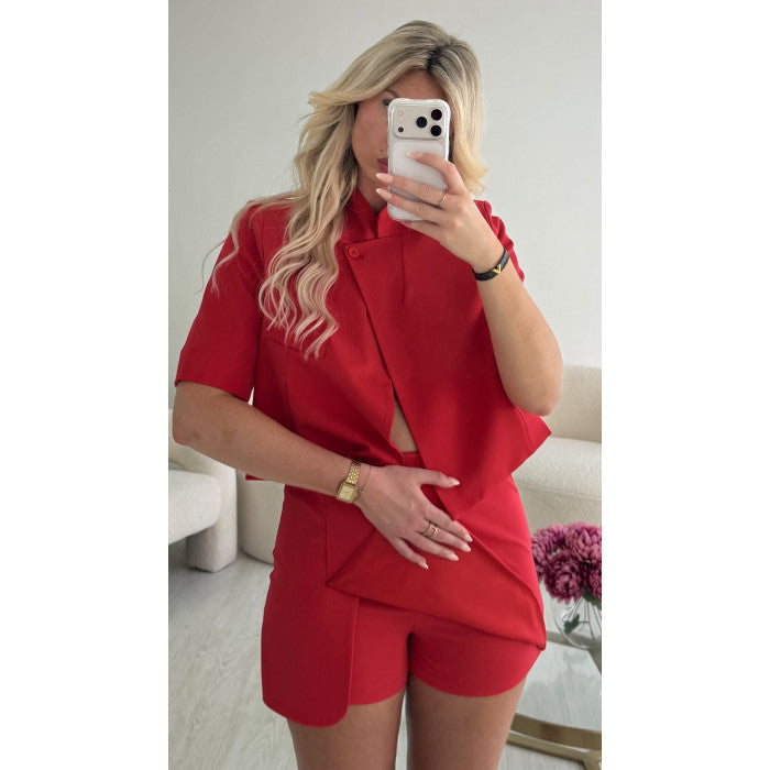 Jupe short doublé rouge