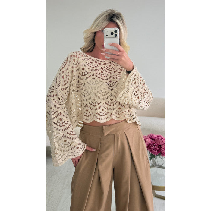 Pantalon barrel pince sable