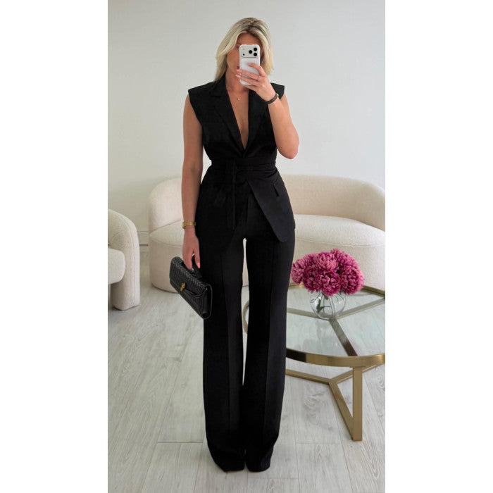 Pantalon couture taille haute noir