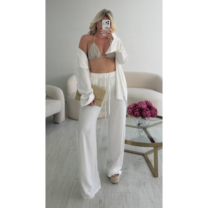 Pantalon lin blanc tall