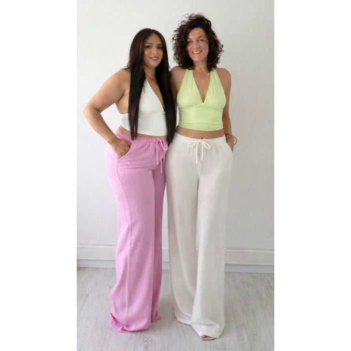 Pantalon lin extra extra long rose