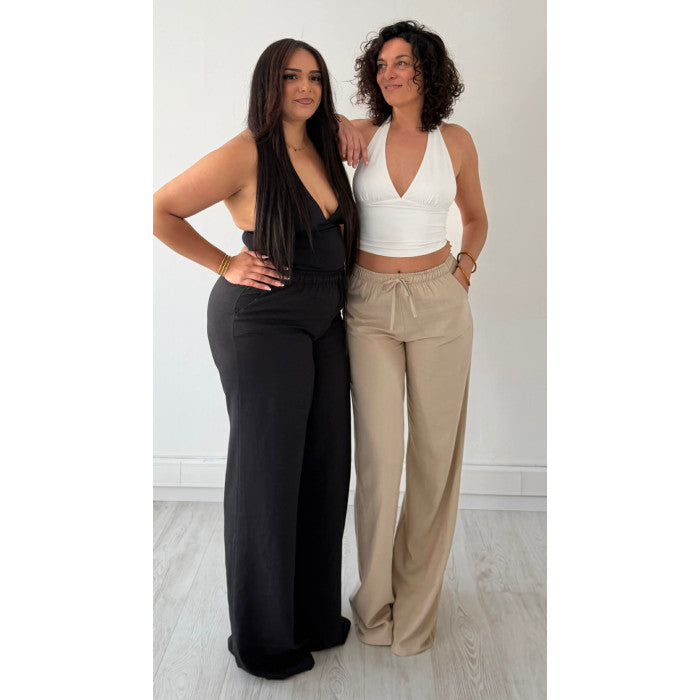 Pantalon lin extra extra long noir