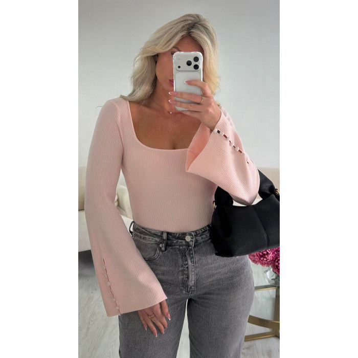 Pull manches évasées rose poudré