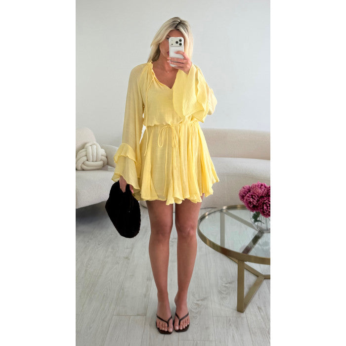 Robe volant jaune pastel asymétrie