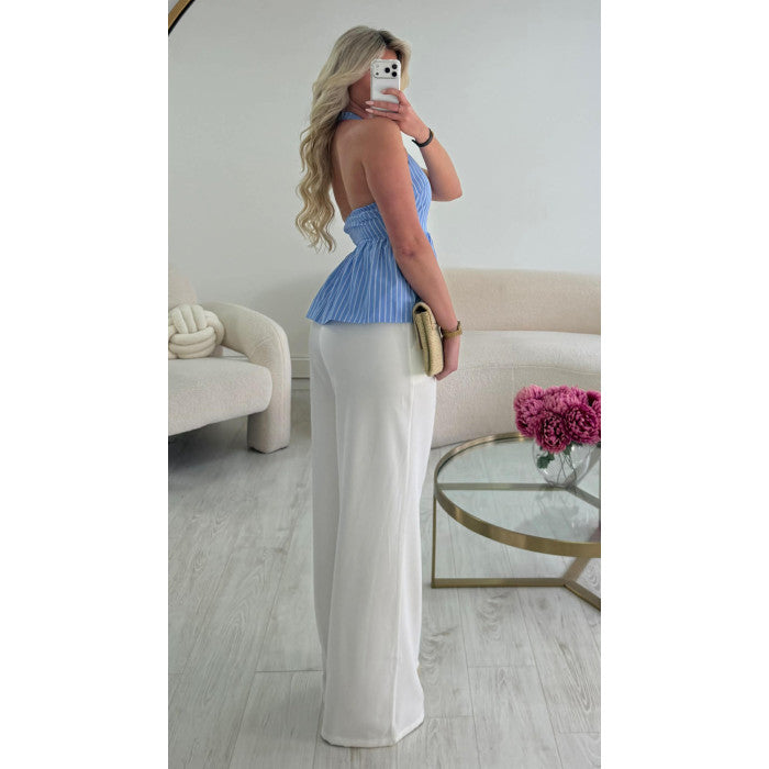 Top coton peplum rayures bleu