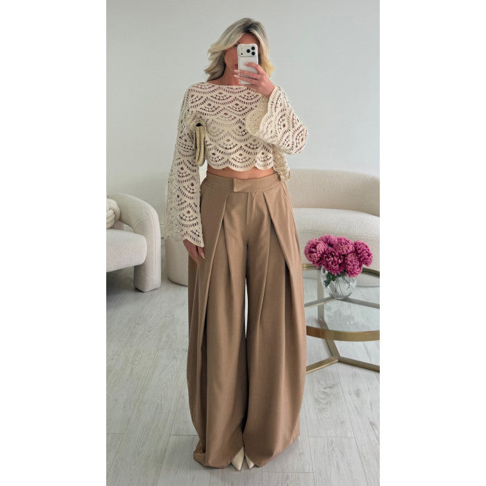 Top crochet beige