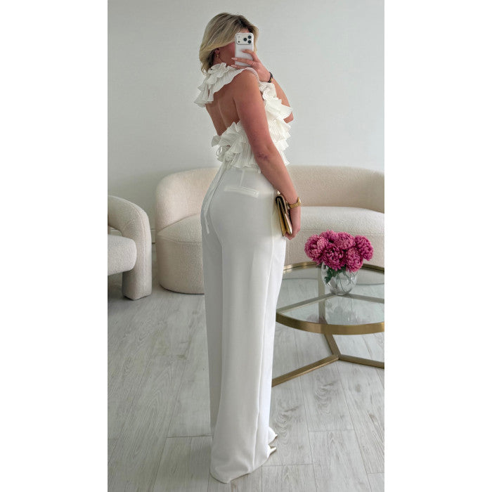 Top dos nu volant blanc