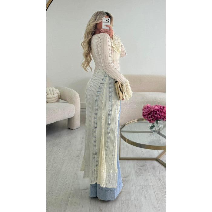 Top kimono long ivoire maille
