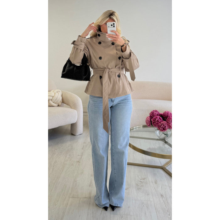 Trench col montant cintré taupe