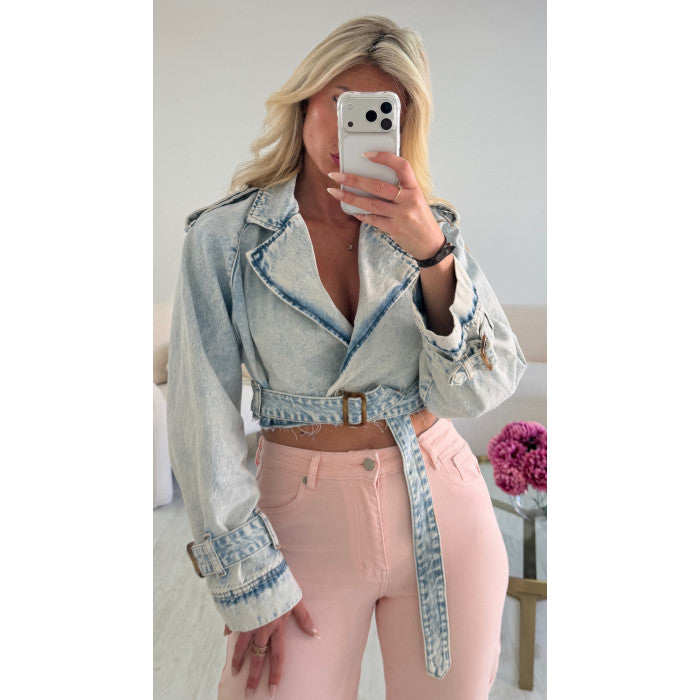 Trench court denim bleu
